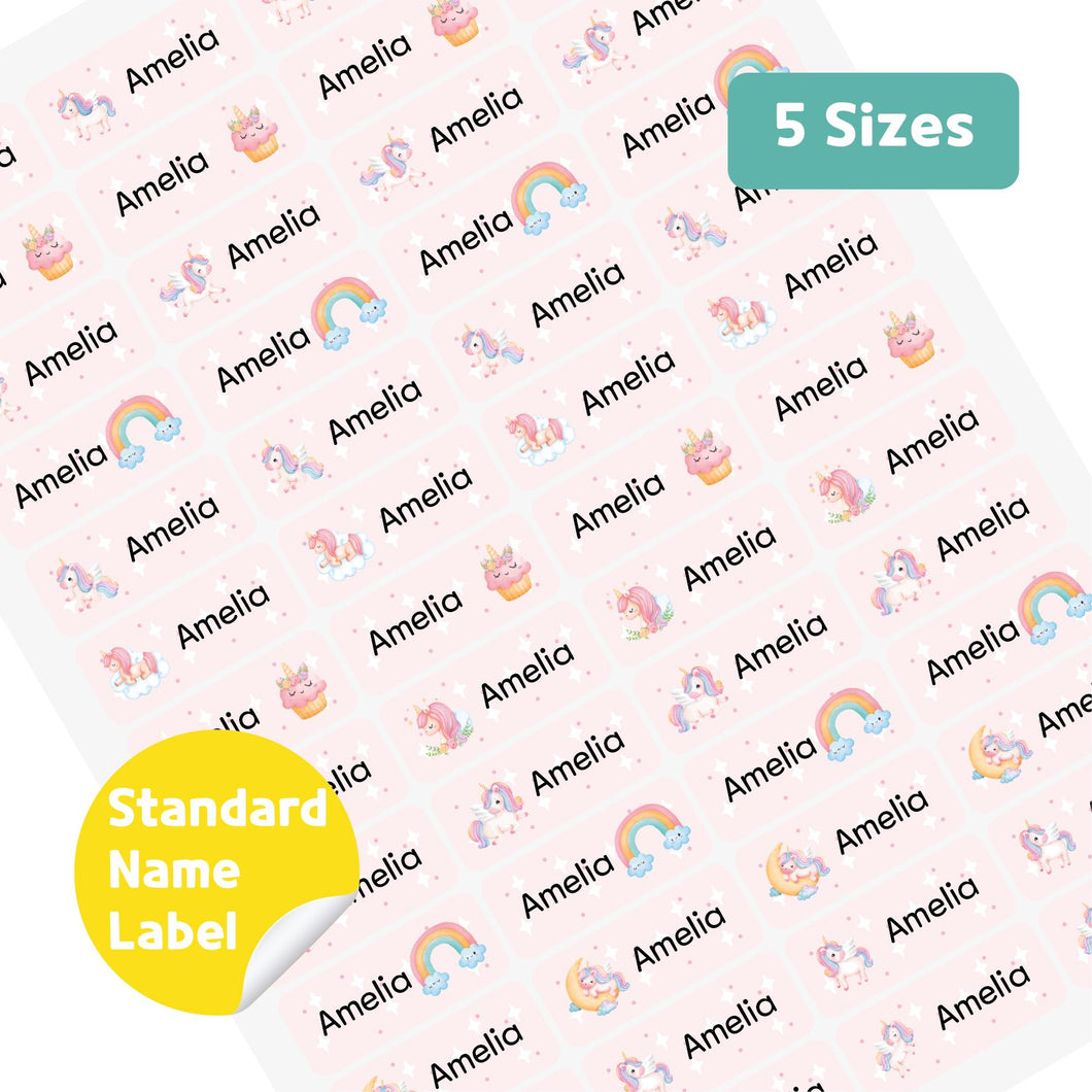 Standard Waterproof Name Label Stickers - Pink Unicorn