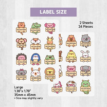 Load image into Gallery viewer, Iron-On Clothing Name Label Stickers - Sitting Animal Banner
