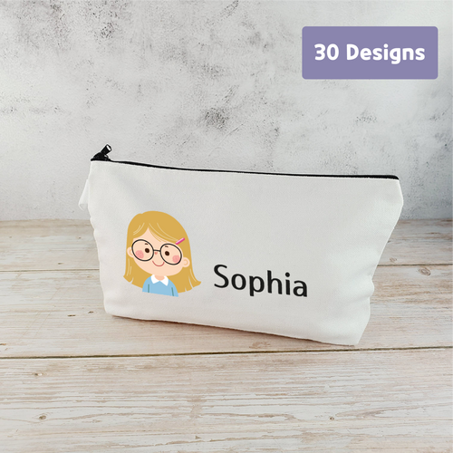 Canvas Cotton Fabric Pencil Case, Custom Personalized Pouch Bag, Makeup Pouch, Toiletry Pouch, Zippered Bag for Kids, School, Daycare, Camp