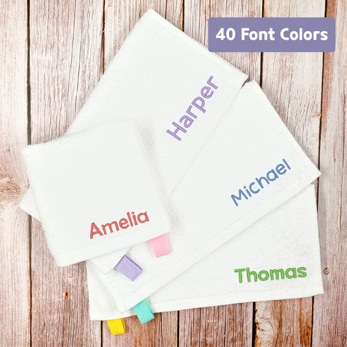Embroidered Cotton Towel, Custom Personalized Name Embroidery Hand Towel, Face Towel, Washcloth, Baby Bib, handkerchief,  Gift for Kids, Gift for Baby, School, Daycare, Camp