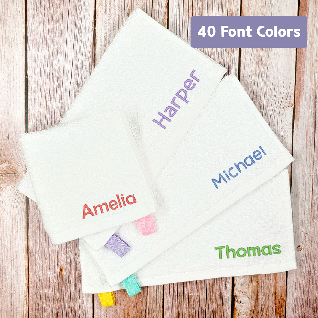 Embroidered Cotton Towel, Custom Personalized Name Embroidery Hand Towel, Face Towel, Washcloth, Baby Bib, handkerchief,  Gift for Kids, Gift for Baby, School, Daycare, Camp