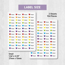 Load image into Gallery viewer, Iron-On Clothing Name Label Stickers - Color Hearts
