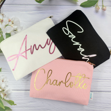Load image into Gallery viewer, Canvas Makeup Pouch Bag,  Custom Personalized Cosmetic Pouch Bag, Toiletry Pouch, Pencil Case, Wedding Bridesmaid Gift, Zipper Pouch, Travel Bag for Kids School, Daycare, Camp, Kids Gift
