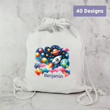Load image into Gallery viewer, Cotton Canvas Drawstring Backpack, Custom Personalized Sack, Pouch Bag, Lunch Bag, Clothing Bag, Shoes Bag, Sports Bag, School Bag, Swim wear Bag, Travel Bag, for Kids, School, Daycare, Camp
