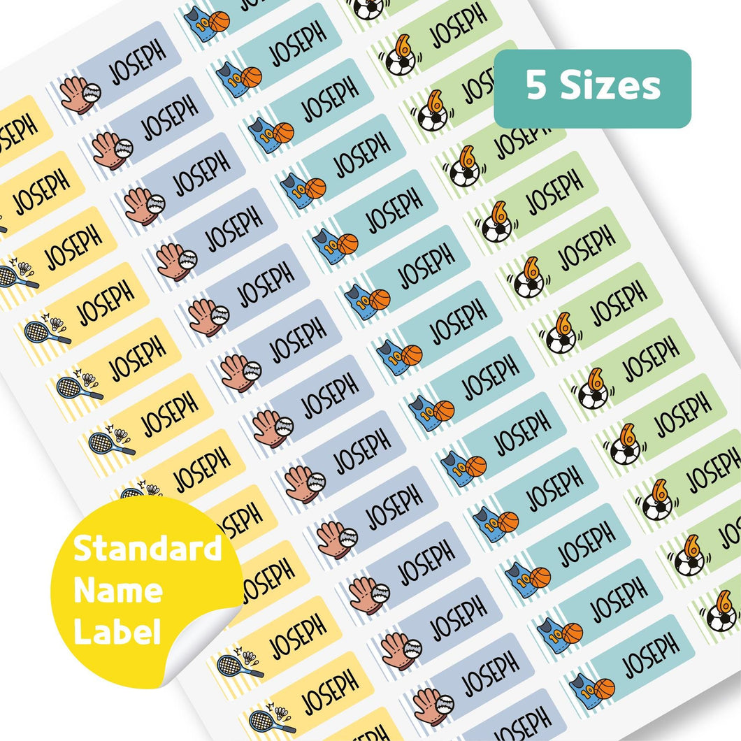 Standard Waterproof Name Label Stickers - Sports with Stripes