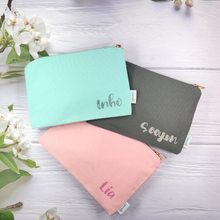 Load image into Gallery viewer, Canvas Makeup Pouch Bag,  Custom Personalized Cosmetic Pouch Bag, Toiletry Pouch, Pencil Case, Wedding Bridesmaid Gift, Zipper Pouch, Travel Bag for Kids School, Daycare, Camp, Kids Gift
