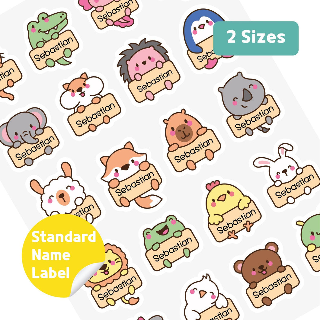 Standard Waterproof Name Label Stickers - Sitting Animal Banner
