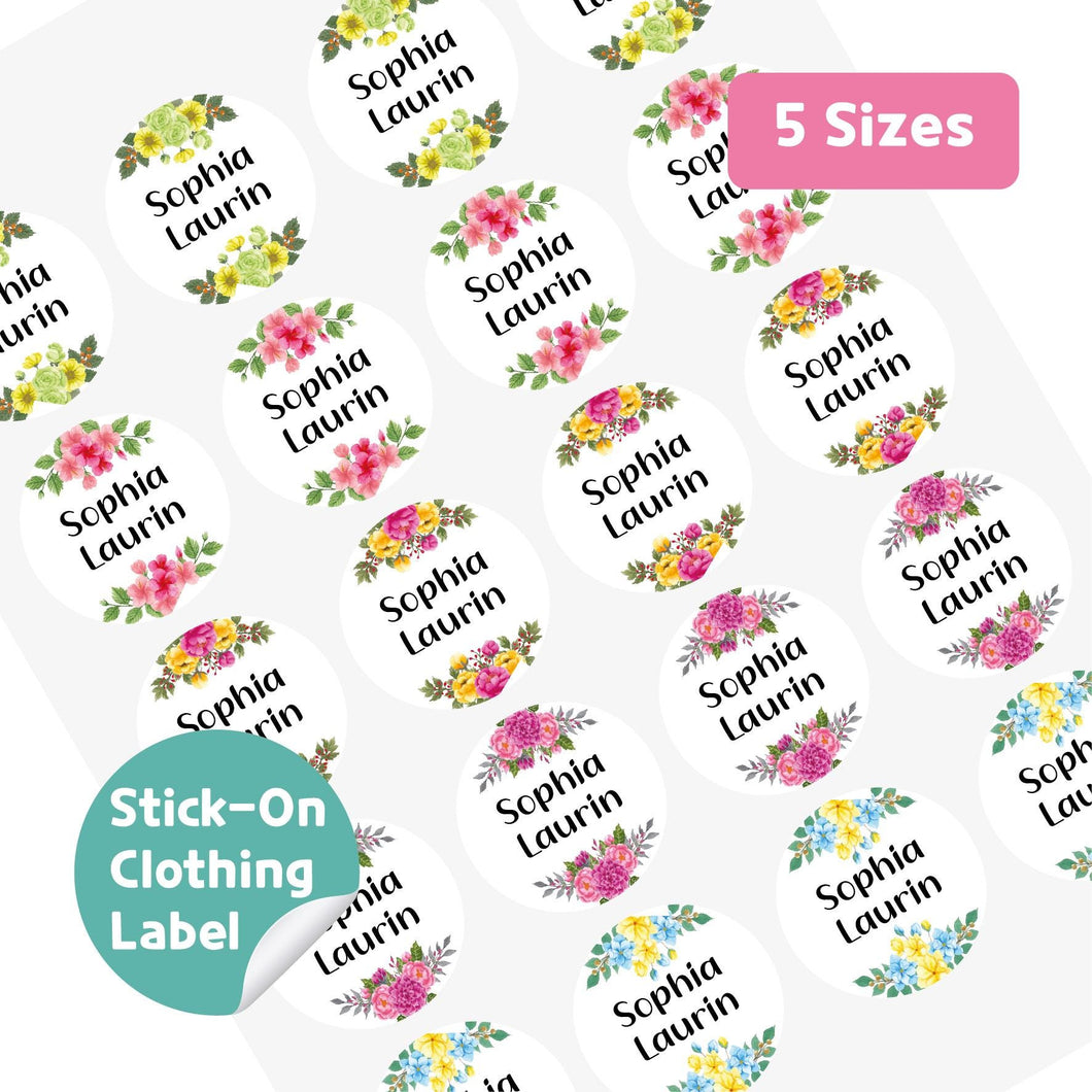 Stick-On Clothing Name Label Stickers - Floral Wreath