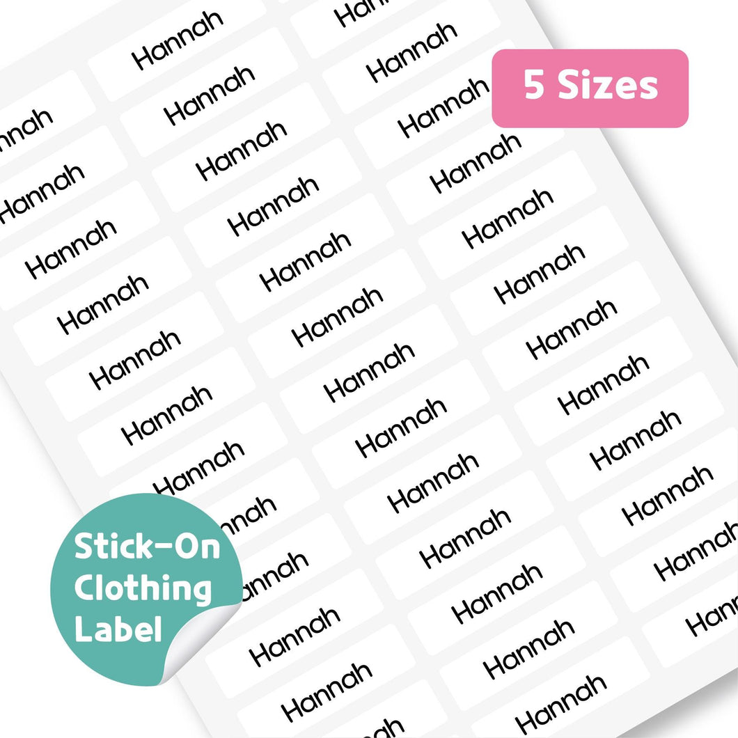 Stick-On Clothing Name Label Stickers - Basic White