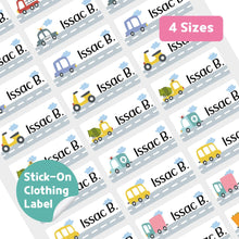 Load image into Gallery viewer, Stick-On Clothing Name Label Stickers - Vehicle on the Road
