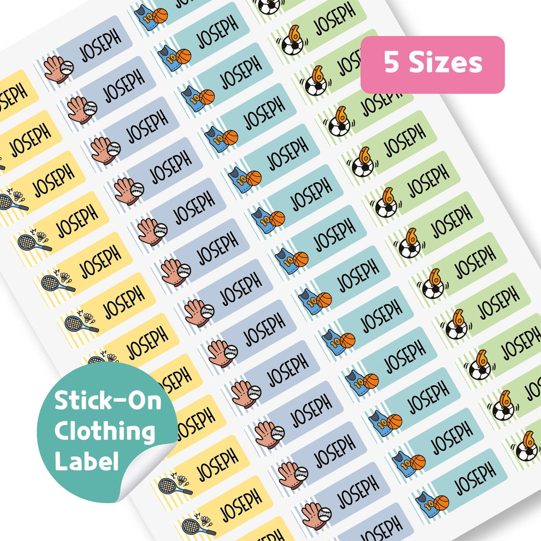 Stick-On Clothing Name Label Stickers - Sports with Stripes