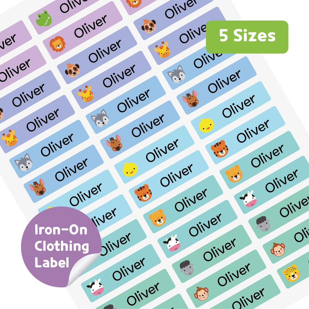 Iron-On Clothing Name Label Stickers - Animal Face