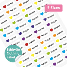 Load image into Gallery viewer, Stick-On Clothing Name Label Stickers - Color Hearts
