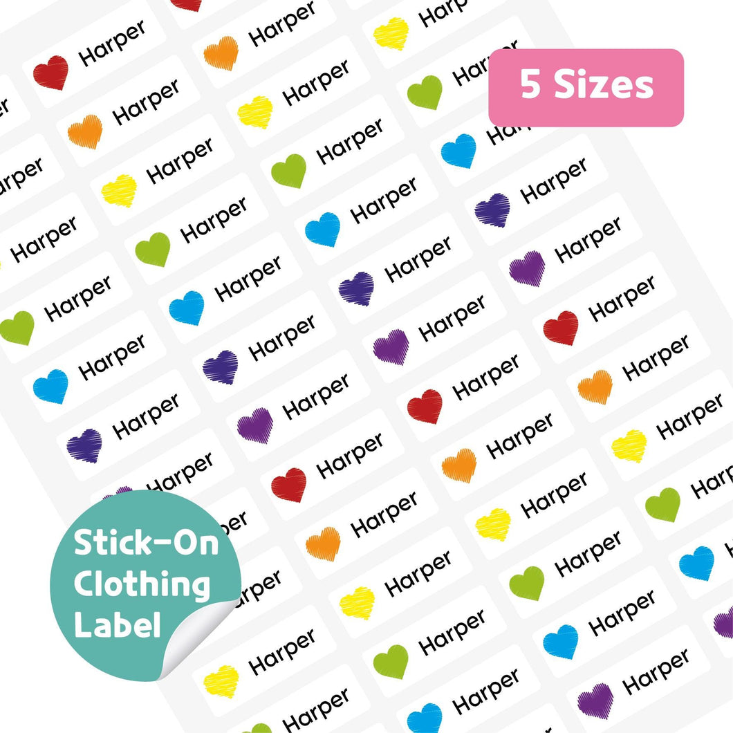 Stick-On Clothing Name Label Stickers - Color Hearts