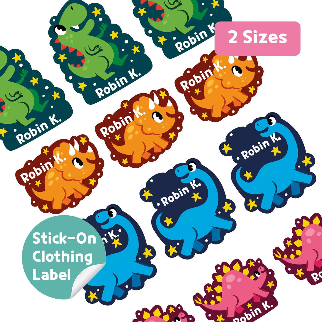 Stick-On Clothing Name Label Stickers - Dino Banner