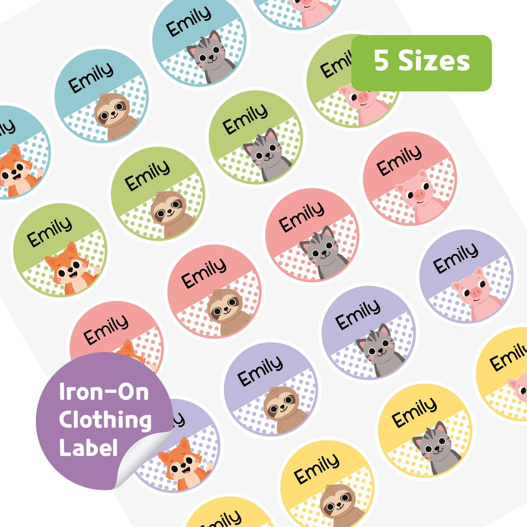 Iron-On Clothing Name Label Stickers - Animal with Polka dots