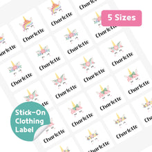 Load image into Gallery viewer, Stick-On Clothing Name Label Stickers - Unicorn Face
