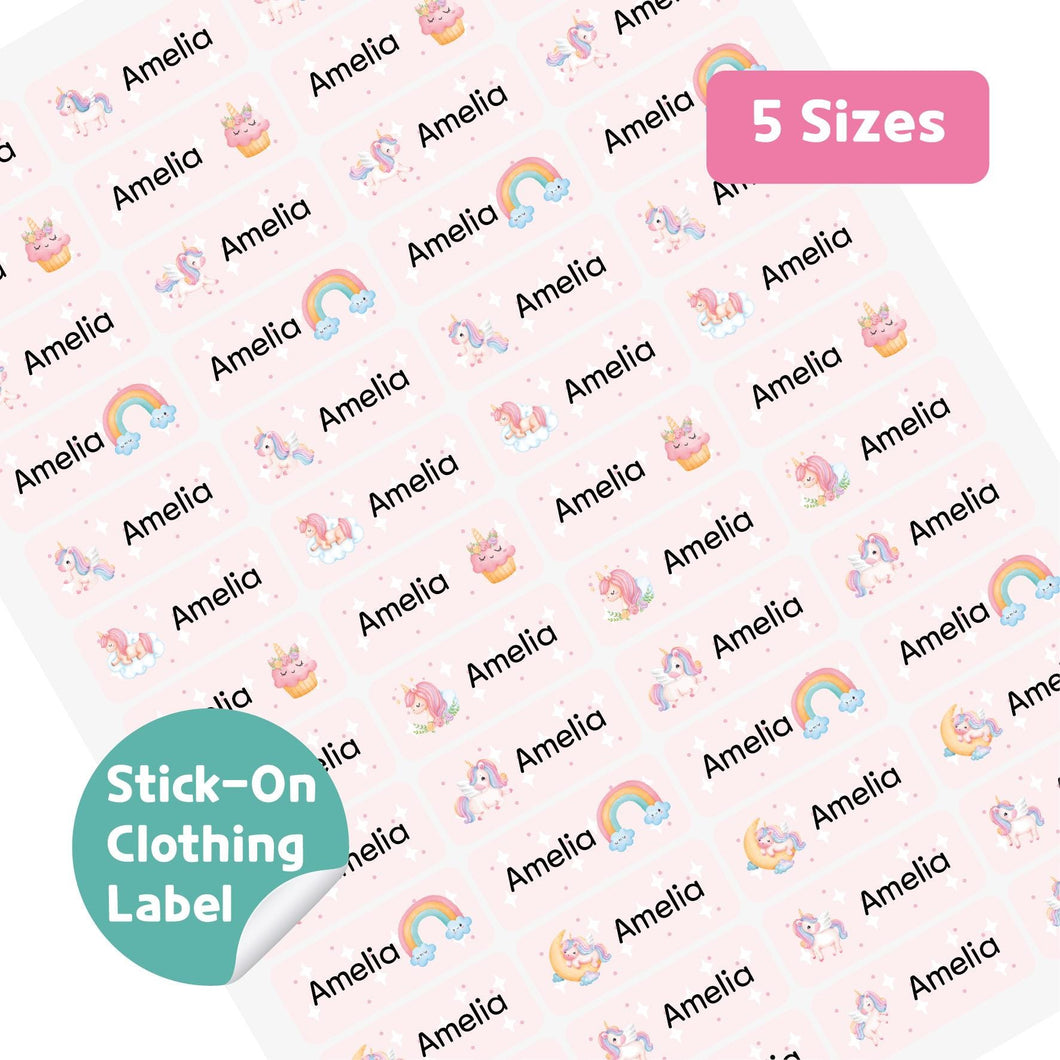 Stick-On Clothing Name Label Stickers - Pink Unicorn