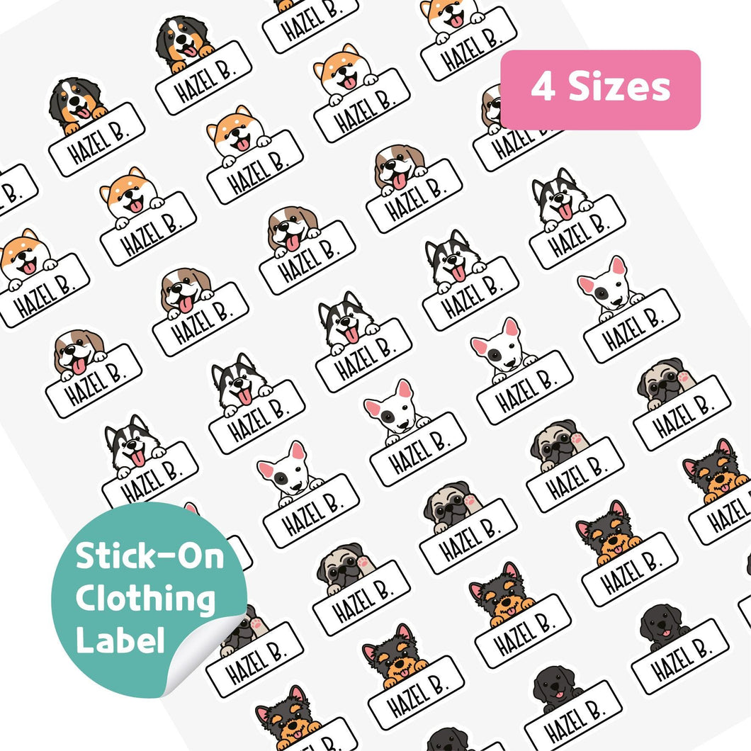Stick-On Clothing Name Label Stickers - Puppy Banner