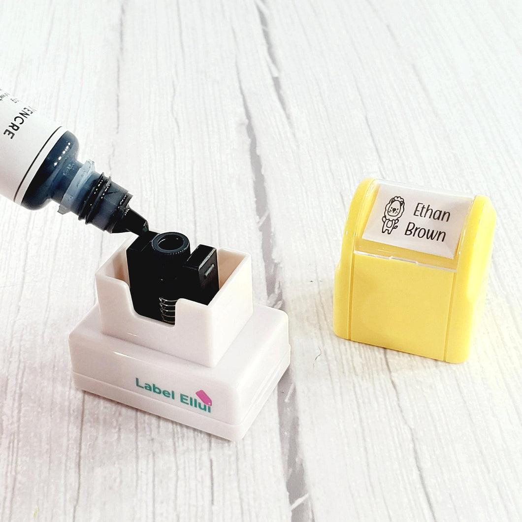 custom clothing stamp, custom name stamp, personalized clothing stamp, personalized name stamp, clothing name stamp, name clothing stamp, pre-inked stamp, self-inking stamp, flash stamp, textile stamp, fabric stamp, clothes stamp, diaper stamp, school stamp, daycare stamp, camp stamp, name stamp, refill ink