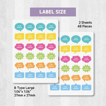 Load image into Gallery viewer, Iron-On Clothing Name Label Stickers - Speech Bubble
