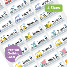 Load image into Gallery viewer, Iron-On Clothing Name Label Stickers - Vehicle on the Road
