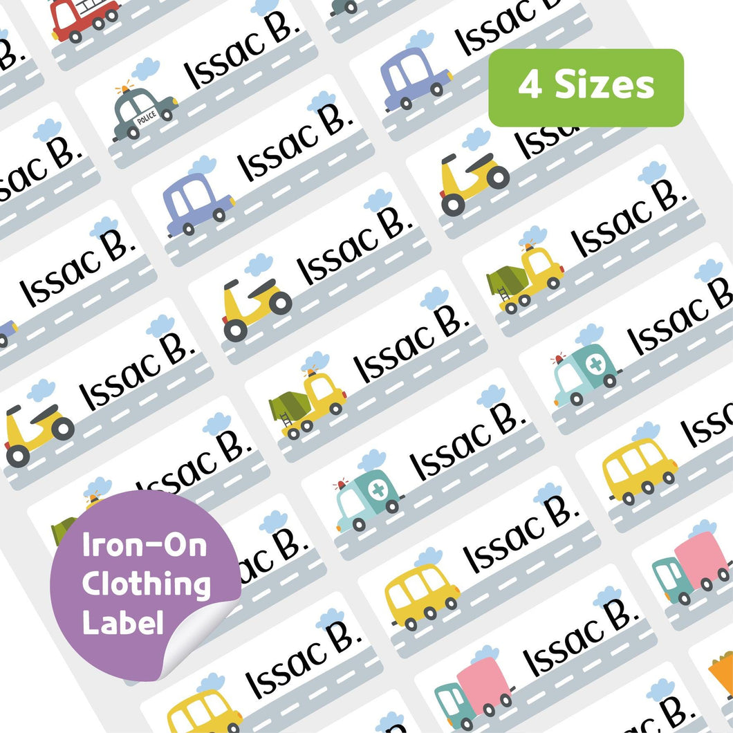Iron-On Clothing Name Label Stickers - Vehicle on the Road