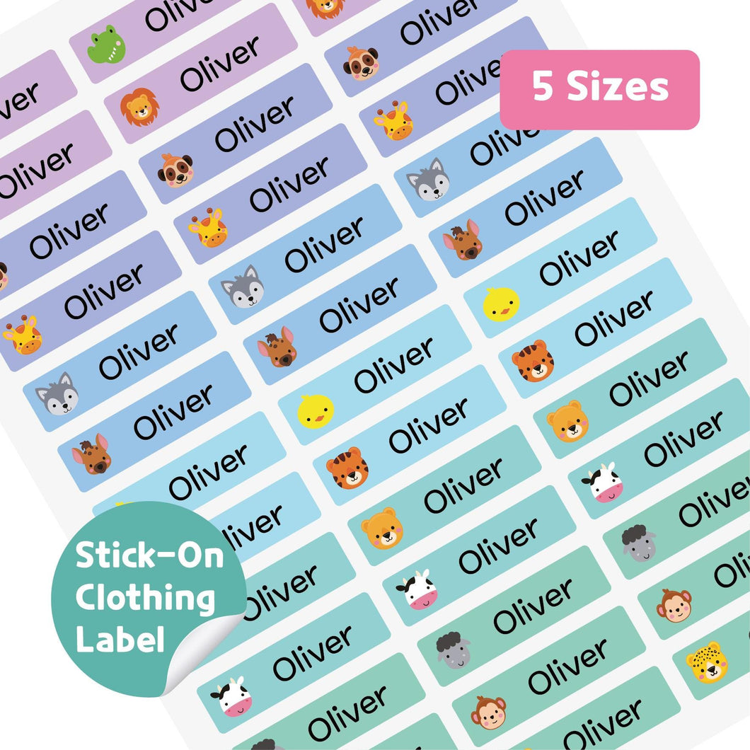 Stick-On Clothing Name Label Stickers - Animal Face