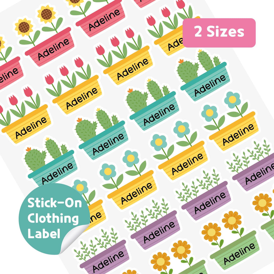 Stick-On Clothing Name Label Stickers - Flower Pot