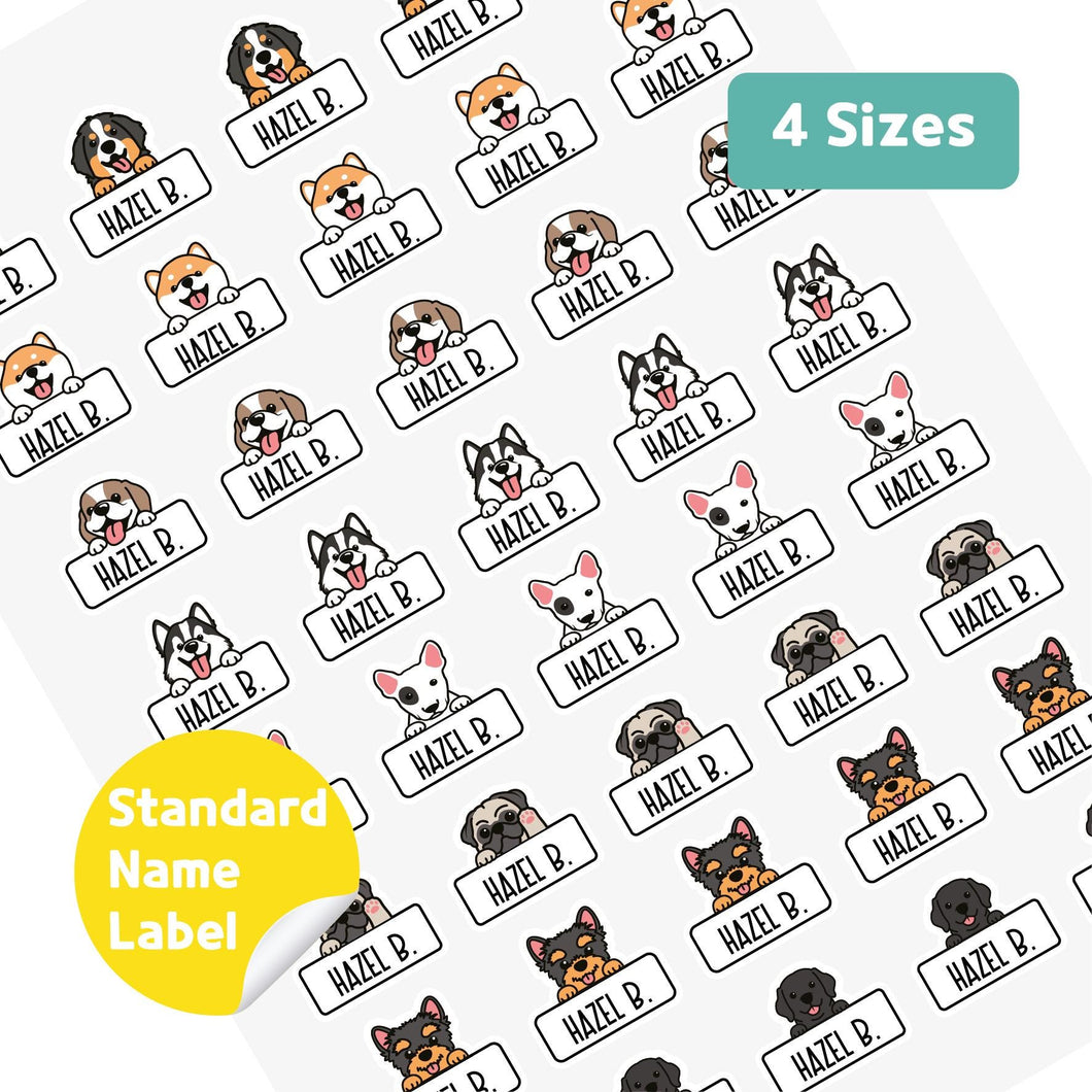 Standard Waterproof Name Label Stickers - Puppy Banner